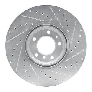 BMW 750IL Brake Rotor (1) - Front Left - R1 Concepts - Drilled & Slotted - Silver - `95-`01